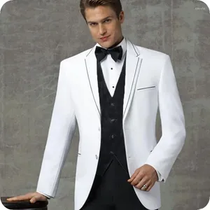 Herrdräkter senaste kappa pant design vita män för bröllop smal passform formell prom man blazer brudgum tuxedo terno masculino 3pieces