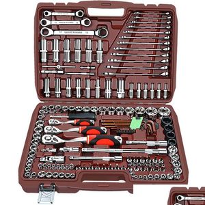 Bilreparationsverktygspärrmoment Skiftnyckel Spannare Skruvmejsel Socket Set Combo Tools Kit Cykel Reparation Mekaniker En droppleverans