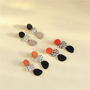 Baumeln Ohrringe Koreanische Charms Unregelmäßige Geometrische Lange Spleißen Tropfen Für Frauen Schwarz Orange Leopard Punkte Schmuck Geschenke