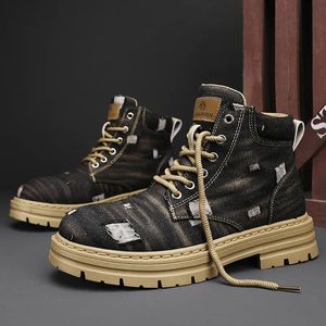 Boots Shoes for Men Outdoor Male Booties Denim Motorcycle Ankle Fashionable Casual Retro British Style Work 2023 231018