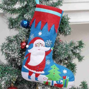 Juldekorationer Julfest Favor Bags Festival Blue Old Man Design Christmas Stocking Decoration Gift Socks för en glad semester för pojkar x1019