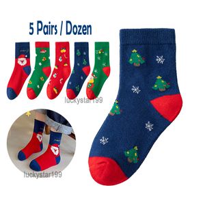 Детские рождественские носки, детские хлопковые чулки для мальчиков и девочек, дизайнерские мягкие носки с героями мультфильмов, 5 пар/дюжина