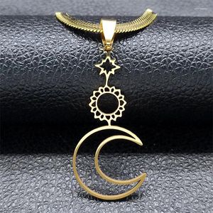 Pendanthalsband Vintage Moon Star Hollow Choker Halsband för kvinnor Rostfritt stål Guldfärg Crescent Smyckesgåva N6355S04