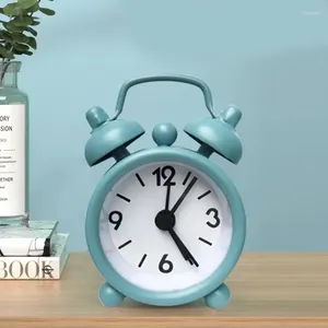 Orologi da tavolo Mini sveglia piccola in metallo Creativo al quarzo blu rotondo Decorazione desktop portatile per la casa