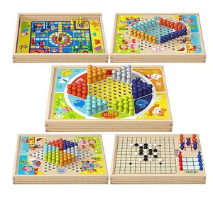 Other Toys 9 in 1 Mini Chess Game Checkerboard Wooden Flying Chess Chinese Checkers Flying Ludo Board Set Portable Wooden Tabletop Game Toy 231019