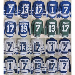 Homem Retro Hóquei 13 Mats Sundin Jerseys Retire 7 Tim Horton 7 Lanny McDonald 19 Bruce Boudreau 1 Johnny Bower Vintage Clássico 75º aniversário para fãs de esporte Stitch