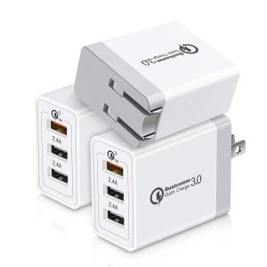 Carregador rápido qc3.0, eua, ue, reino unido, 3 portas, usb, ac, casa, viagem, adaptador de parede para celulares, tablets, bancos de energia 12 ll