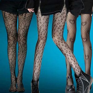 Sexy Socks Gothic Black Fishnet Stockings Tights Women Sexy Nylon Sheer Pantyhose Lolita Hollow Spider Web Floral Lace Pantyhose Plus Size Q231019