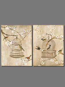 Retro Chinese paintings 2 pcs living room Decoration plum flower and bird Canvas Painting on wall Hanging home decor unframed9092390