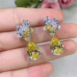 Cut Lab Topaz Diamond Dingle Earring Jewelry 925 Sterling Silver Party Wedding Drop Earrings for Women Engagement Present