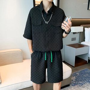 Herrspårar sätter män casual design skjortor shorts all-match japanska snygga tonåringar dynamiska modekläder stiliga streetwear mysiga