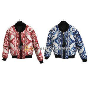 Jaqueta de impressão geométrica feminina zip pescoço casaco designer manga longa outerwear moda jaquetas reversíveis