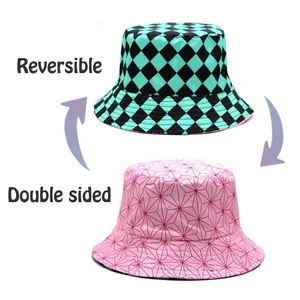 2023 New Demon Bucket Hat Reversible Two Sides Bob Panama Caps for Girls Boys Japanese Anime Woman Fisherman Hats Sunhat