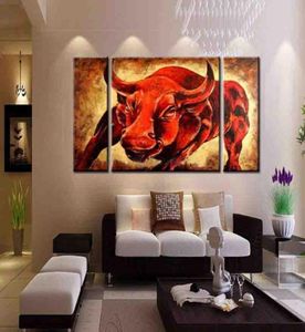 hand painted fighting red Angry excited running bull canvas oil painting Bullfighting wall art Home decoration unframed8843595
