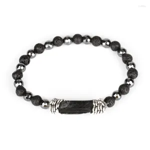 Strand charme natural áspero preto turmalina cura calma pedra mineral grânulo 6mm rocha lava hematita energia pulseiras para homem mulher