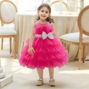 Girl Dresses Sequin Bow Baby Girls Dress Puffy Tulle Toddler White Baptism Party For Elegant Kids Birthday Princess Ball Gown