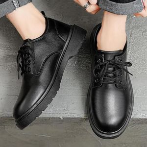 Sapatos de vestido masculino outono preto all-match plana casual couro deslizamento em roupas de trabalho genuíno elegante