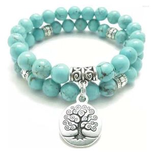 Strand 2pcs/set Tree Of Life Yoga Mala Bracelet Natural Stone Healing Protection Elastic Beaded Stacking Spiritual Jewelry