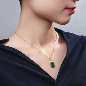 Vintage Fashion Green Crystal Emerald Gemstones Diamonds Pendant Neckor for Women Gold Color Choker Jewelry Bijoux Bague LJ2010312E