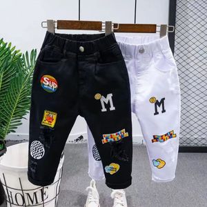 Jeans Embroidery Jeans Kids Boys Jeans Kid's Clothes Patchwork Pants Denim Clothing Children Baby Boy Ripped Cowboy Long Trousers 231019