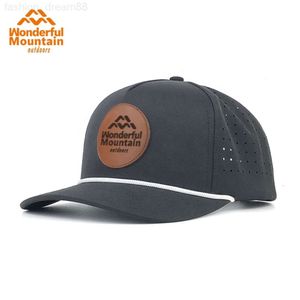 Fábrica venda quente remendo de couro de alta qualidade personalizado buracos a laser corda 5 painel chapéu de beisebol chapéu de golfe chapéu esportivo