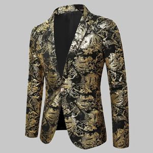 Erkekler Suits Blazers 2024 Bahar Erkekler Altın Çiçek Blazer Coats Business Casual Elbise Gelinlik Altın Blazer Erkekler 231018