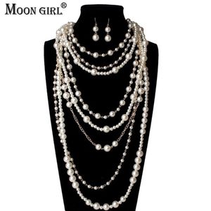 Beaded Necklaces MOON GIRL Multi-layer Simulated Pearls Chain Long Trendy Statement Choker for women Fashion Jewelry 221102247M