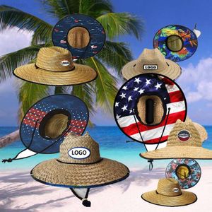 Estate all'ingrosso sotto la tesa inferiore Design stampa personalizzata America Sombrero Beach Surf Lifeguard con cappello di paglia