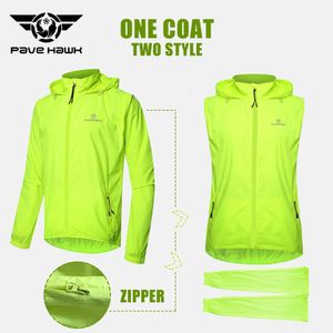 Cycling Jackets Men Reflective Cycling Jacket Hooded Windproof Waterproof Reflect Light Removable Long Sleeves Breathe Sleeveless Vest Bike Coat 231018