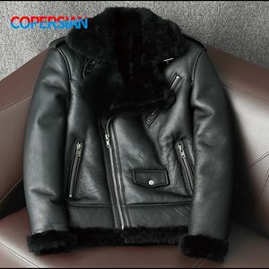 Men's Leather Faux Leather Men's Winter Oblique Zipper Fur Conjoined Men's Leather Jacket Fur Lapel Motorcycle Fur Coat 231018