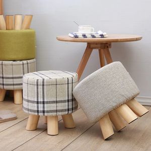 Baby stolar 28x25 cm runda taboret pall trä sovrum mat möbler sko rack fotpall mjuk pouf strand ottoman makeup stol 4 ben 231019