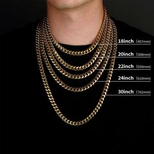 6-14mm Steel Cuban Chain Trend Hip Hop rostfritt stål Krypterat halsband Herrarmband färglösa mångsidiga halschain 231015