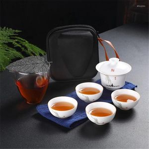 Teegeschirr-Sets, chinesische Teekanne, tragbares Tee-Set aus Keramik, einschließlich einer Kanne, zwei Tassen, Outdoor-Reisen, Gaiwan-Wasserkocher, Büro-Teetassen