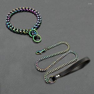 Dog Collars 18K Colorful Plated Stainless Steel Collar And Leash Set Choke Chain For Large Dogs Pitbull Rottweiler Pet Stuff Accessories