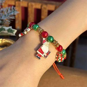 New Bead Weave Christmas Decorations Hand Strap Chain Bracelet Jewelry Pendant Cartoon Santa Claus Tree Snowman Pattern Merry Xmas Bell Festive Gift Wholesale 1019