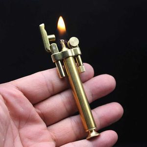 Lighters Pure Copper Windproof Grinding Wheel Kerosene Lighter Creative Torch Shape Thousands of Slender Retro Collection Lighters