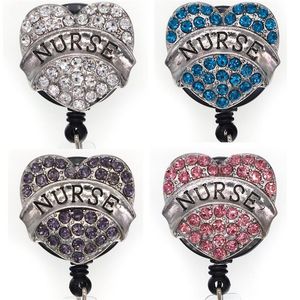 10 st mycket Hela nyckelringar Crystal Rhinestone Heart Form Nurse Name Card Badges Holder för tillbehör270J