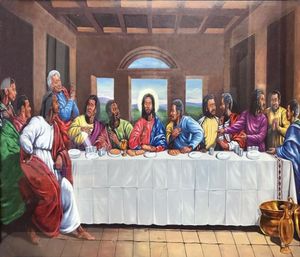 Çerçeveli Siyah Afro -Amerikan Akşam Yemeği İsa Mesih Sanat Tuval Üzerinde Yüksek Kaliteli El Boyalı Yağ Boya Çok Boyutlar FM0027975806