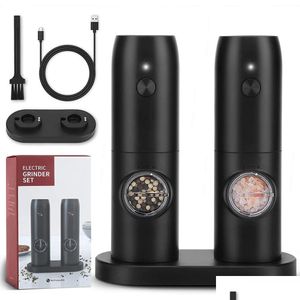 Mills Electric Matic Salt And Pepper Grinder Set Usb Rechargeablebattery Powered Adjustable Coarseness Spice Mill With Led 230918 Dr Dhqxs