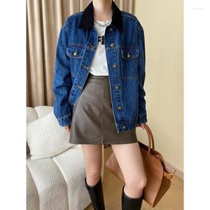 Women's Jackets Corduroy Polo's Gold Buckle Oversized Blue Denim Jacket Fall Winter Jean