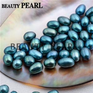 Whole 30 Pieces Rice Peacock Blue and Green Freshwater Pearls Half-drilled Teardrop Peacock Loose Pearl Mixed 6-9mm272z