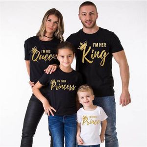 Sommarmatchande familjekläder avslappnad solid kort ärm bomullst-shirts King Queen Couples T-shirt Crown Printed Funny Tops295m