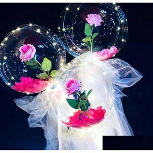 Party Decoration Led Rose Bobo Ball Light Luminous Balloon Bouquet Transparent Bubble For Valentines Day Gift Wedding By Sea Drop De Dhfkw