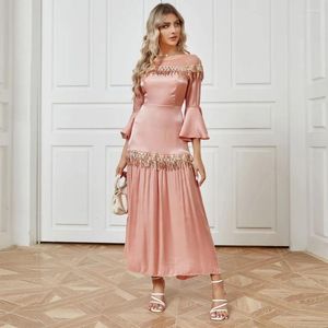 Roupas étnicas Moda Elegante Mulheres Outono Fringe Lantejoulas Cintura Alta Maxi Vestido Dubai Abaya Turquia Kaftan Vestido Muçulmano Islâmico