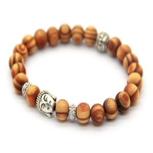 Całkowite nowe produkty przylotowe 8 mm Antique Srebrny Buddha Bracelet z koralikami z ładnymi drewnianymi koralikami biżuteria248s