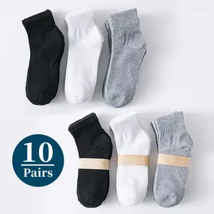 Herrensocken 10 Paar/Herren-Mittelrohr-Polyester-Baumwolle, Sommer, Herbst, dünn, einfarbig, schwarz, atmungsaktiv, weich, klassisch, Business