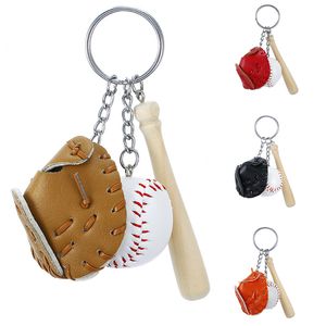 Bulk Baseball Softball Gloves Car Keychain Charm Charm 3D Key Ring Cute Cute Throughed Figured Creative Valentine Gift 7 Style DHL