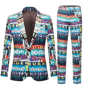 Mäns kostymer blazers mäns kostym brudgum bröllop tuxedo stil blazer mönster jacka pant 2 bit smal passform svart vit mäns tryckt kostym 231018