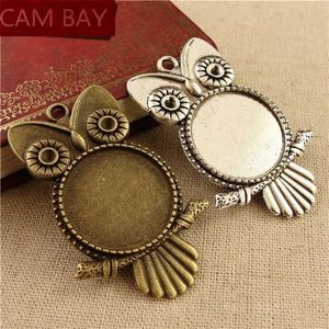 20pcs metal baykuş pendats kolye ayarları 20mm 25mm yuvarlak cabochon taban diy kolye boş tepsi çerçeve mücevher aksesuarları233h