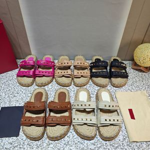 Scarpe da donna TOP qualità intrecciatura di paglia di lusso vera pelle Pantofole rivetti espadrillas diapositive estive scarpe firmate appartamenti scarpe da pescatore tacco Mujer